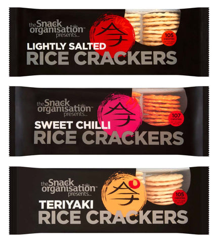 6x The Snack Org - Rice Crackers - Mixed Pack 6x 100g (2x Lightly Salted, 2x Sweet Chilli, 2x Teriyaki) - The Snack Organisation